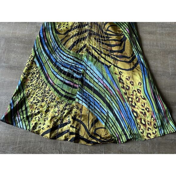 Cache Beaded Sequined Satin Gown Dress women's 4 Y2K Cut Out Peacock Gypsy - Picture 14 of 16